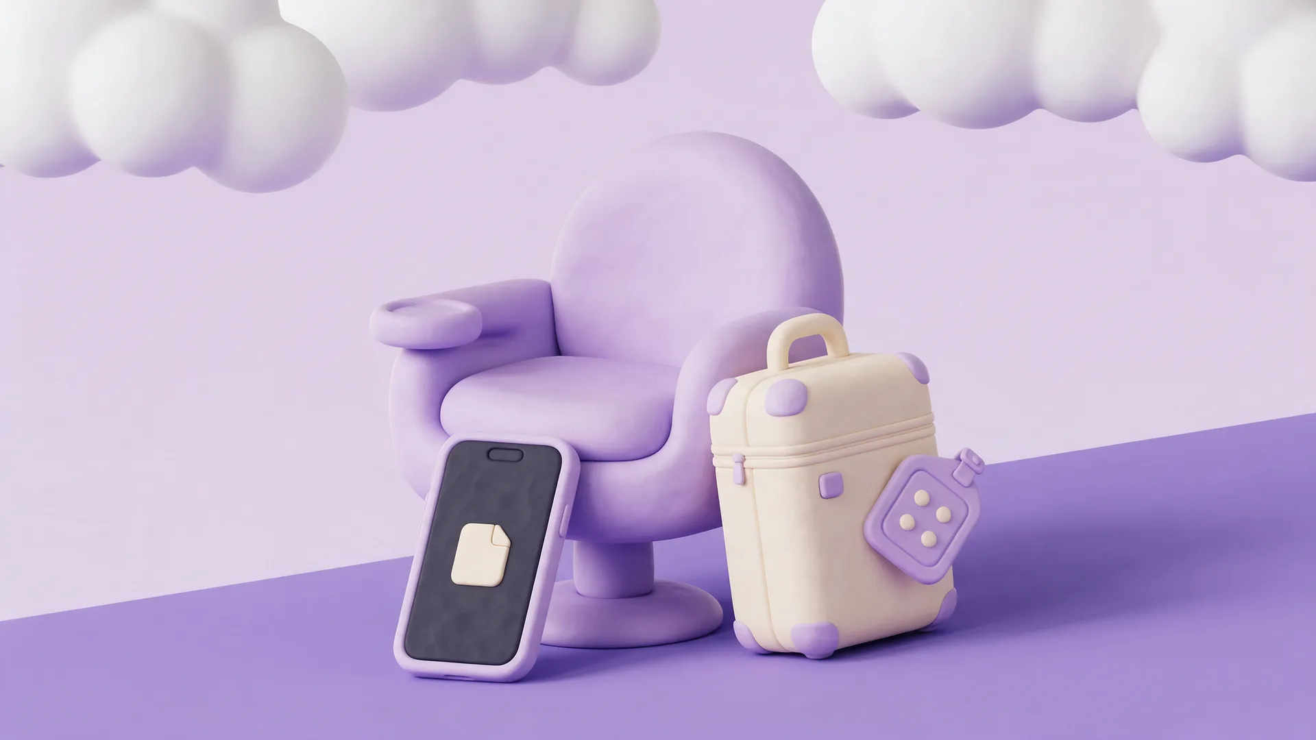 A lounge armchair, a suitcase and a phone with an eSIM: data and a lounge pass bought together